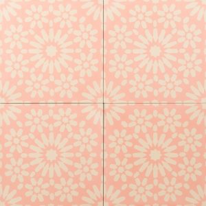 Bright pink tile with yellow design