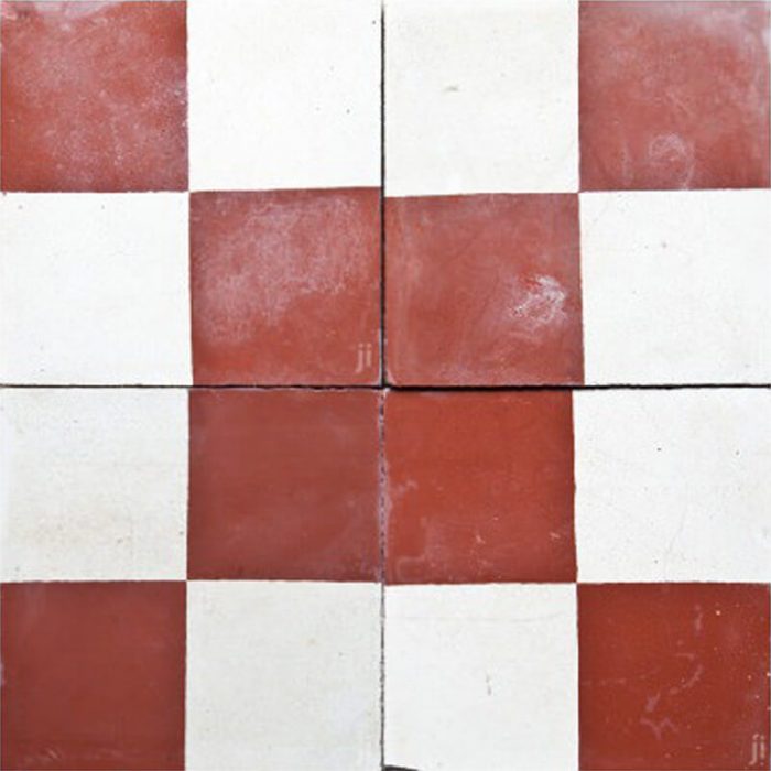 Antique Encaustic Cement Tiles - Red and White Retro Antique
