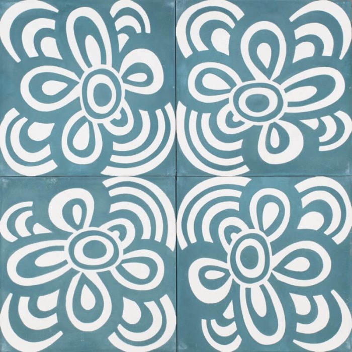 Designer Encaustic Tiles - Teal Frangipani