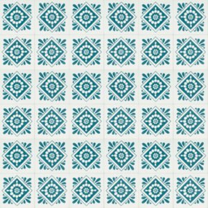 white tile with turquoise design
