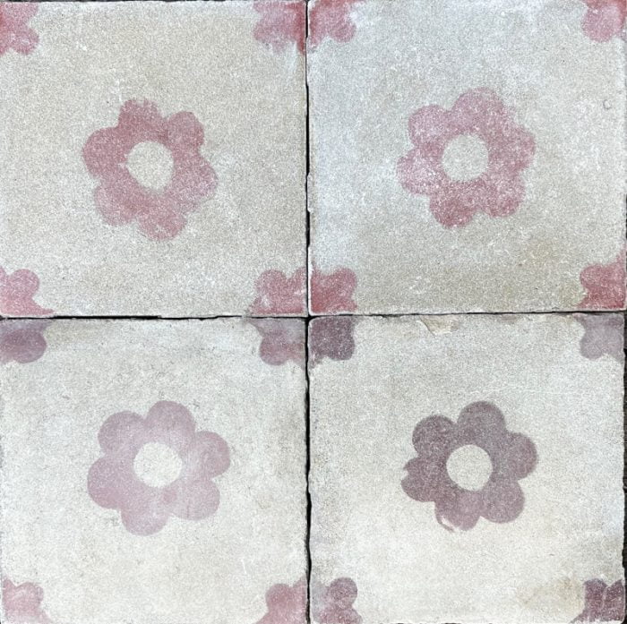 Antique Encaustic Cement Tiles - Little Red Flower Antique